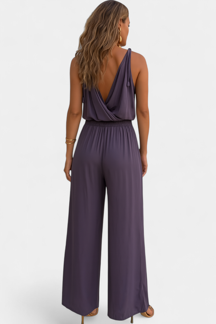 Donatila - One Piece Jumpsuit with Gold Details and Open Leg