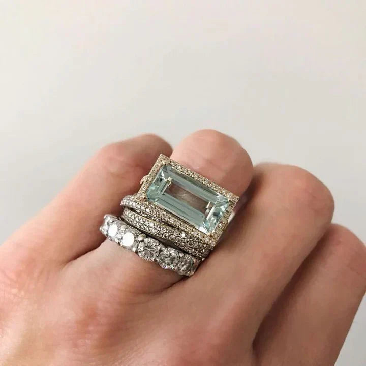 Vintage Silver and Turquoise Crystal Ring Set