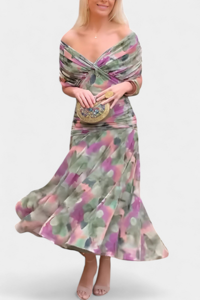 Alondra - Long Dress with Floral Print and V-Neckline