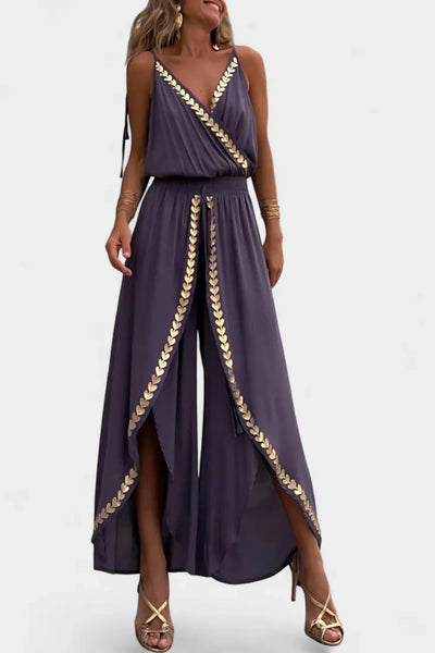 Donatila - One Piece Jumpsuit with Gold Details and Open Leg