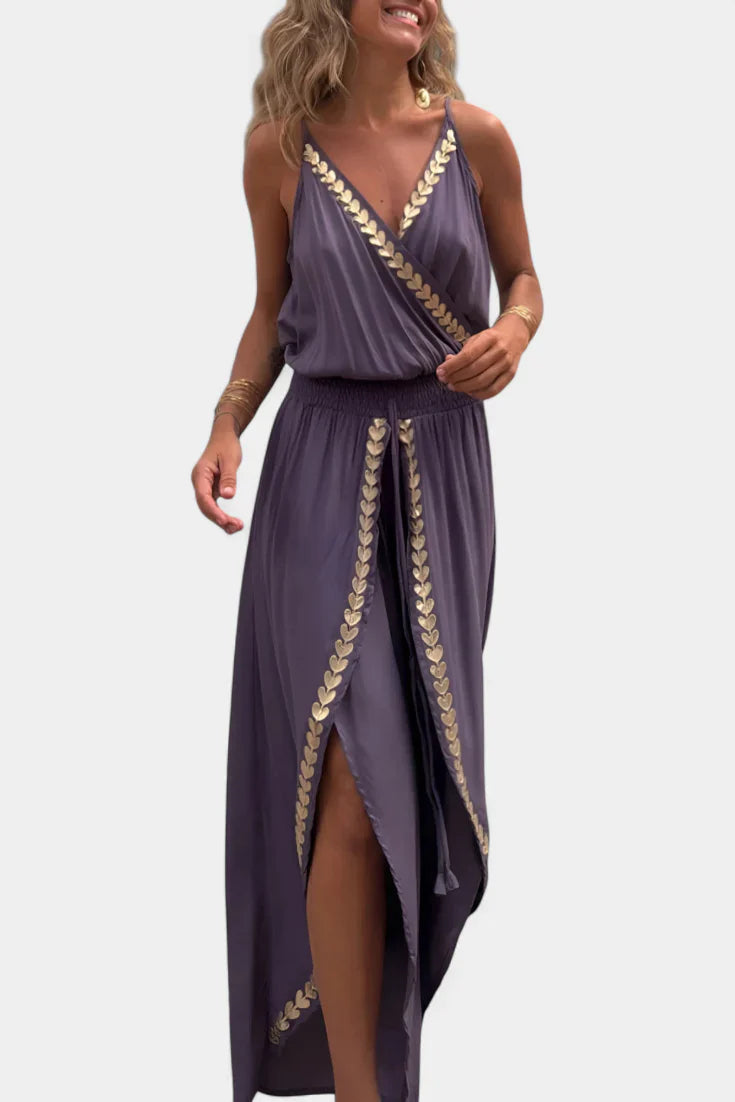 Donatila - One Piece Jumpsuit with Gold Details and Open Leg