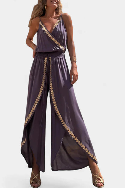 Donatila - One Piece Jumpsuit with Gold Details and Open Leg