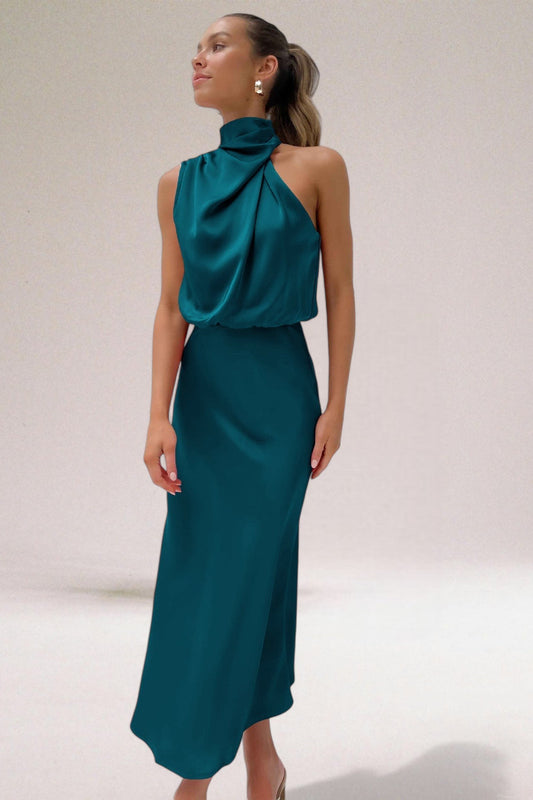 Flavia | Glamorous Satin Halter Dress