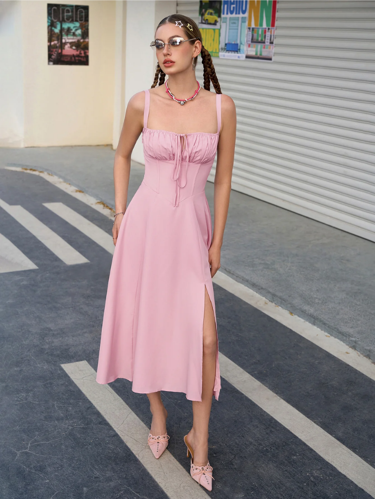 Claudia - Ruched Bust Split Thigh Cami Dress