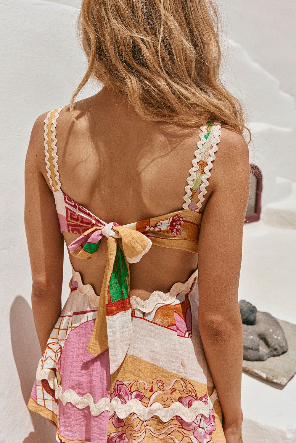 Carina –  Printed Set with Halter Top, Wave Hem and Wide Leg Pants with Elastic Waist