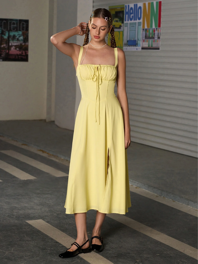 Claudia - Ruched Bust Split Thigh Cami Dress
