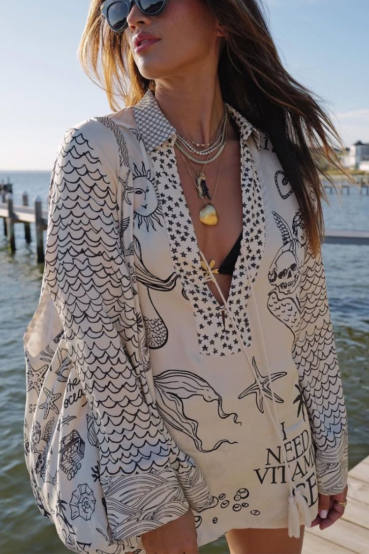 Navy Print Shirt & Shorts Set – Relaxed and Creative Style