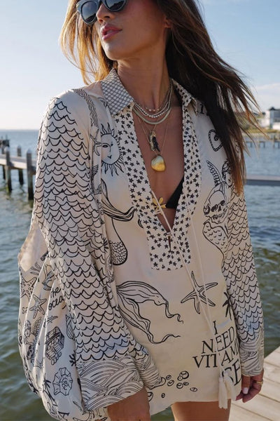 Navy Print Shirt & Shorts Set – Relaxed and Creative Style