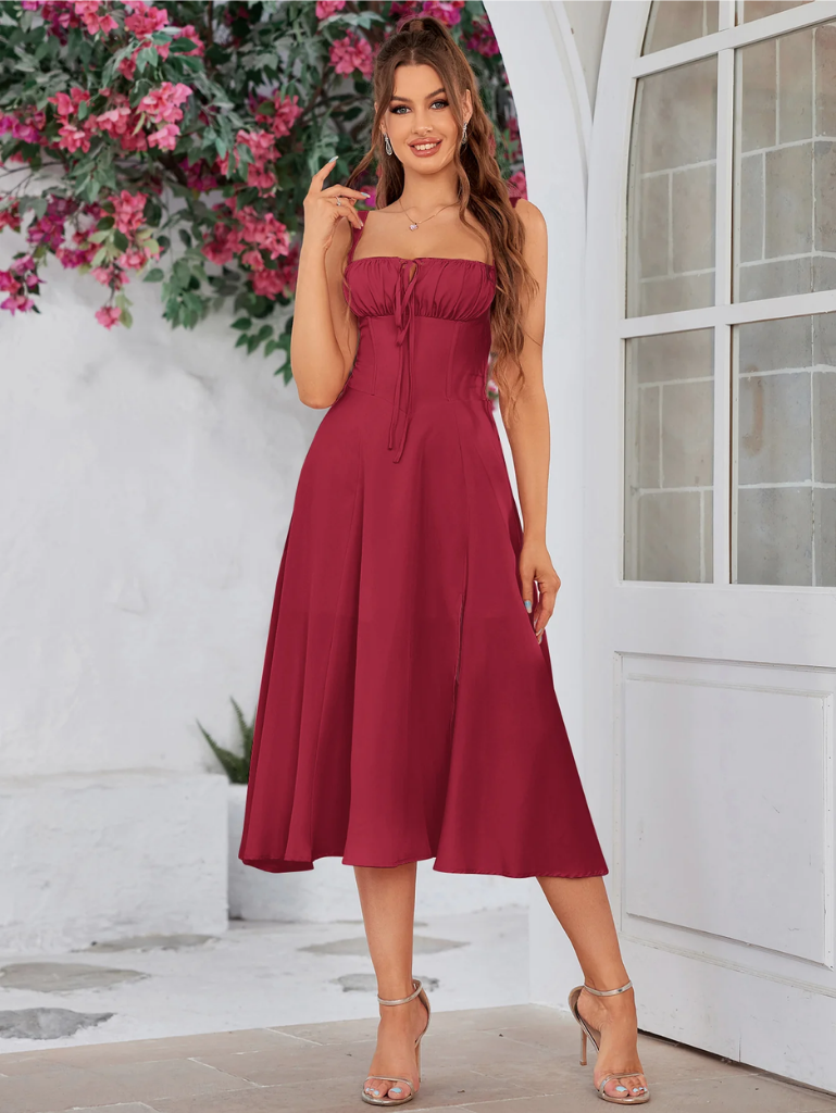 Claudia - Ruched Bust Split Thigh Cami Dress