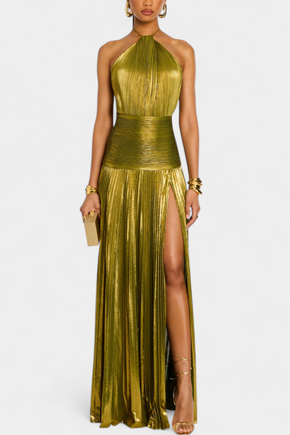 Lorette | Metallic dress with open back