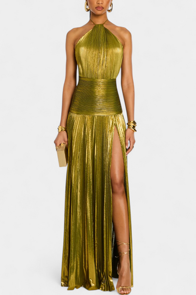 Lorette | Metallic dress with open back