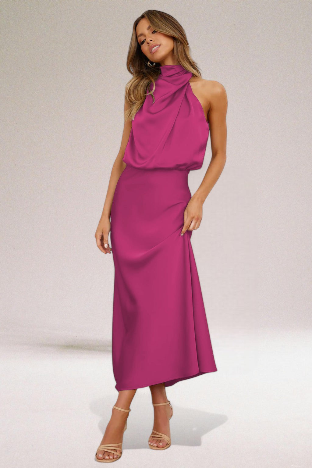 Flavia | Glamorous Satin Halter Dress