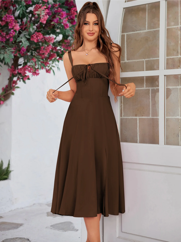 Claudia - Ruched Bust Split Thigh Cami Dress