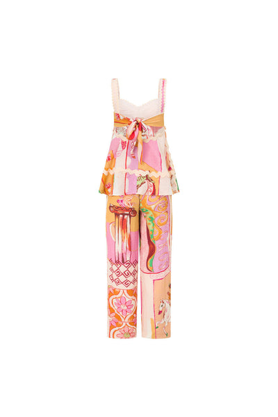 Carina –  Printed Set with Halter Top, Wave Hem and Wide Leg Pants with Elastic Waist