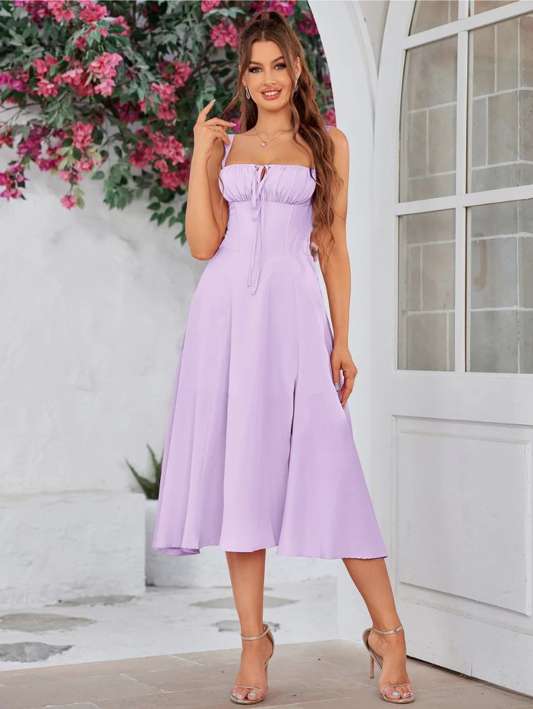 Claudia - Ruched Bust Split Thigh Cami Dress