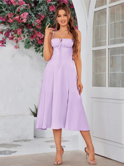 Claudia - Ruched Bust Split Thigh Cami Dress