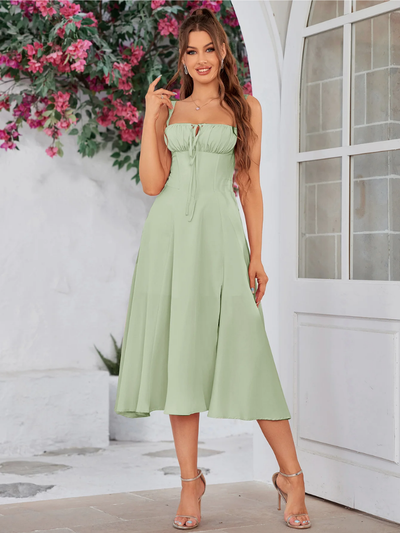 Claudia - Ruched Bust Split Thigh Cami Dress