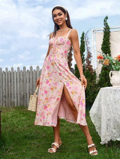 Claudia - Ruched Bust Split Thigh Cami Dress