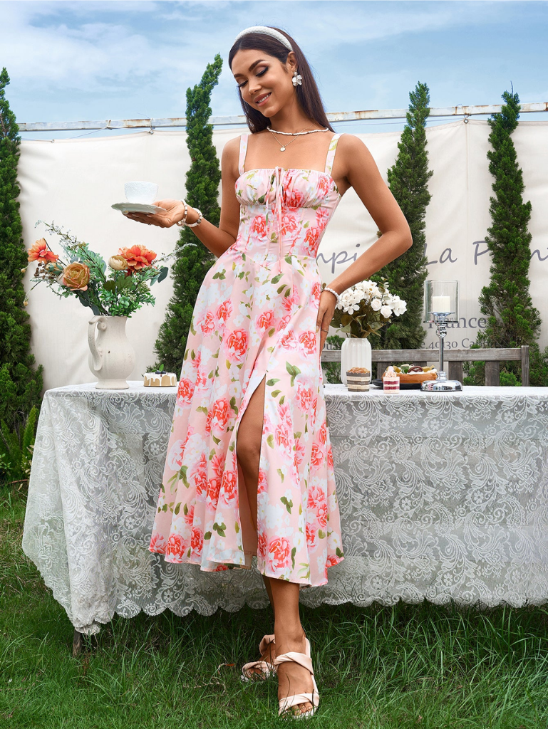 Claudia - Ruched Bust Split Thigh Cami Dress