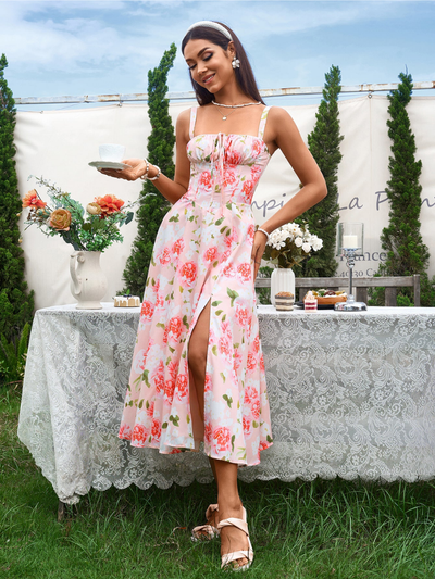 Claudia - Ruched Bust Split Thigh Cami Dress