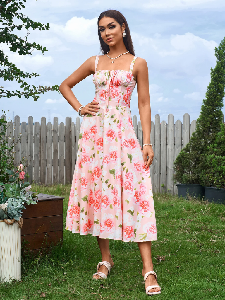 Claudia - Ruched Bust Split Thigh Cami Dress