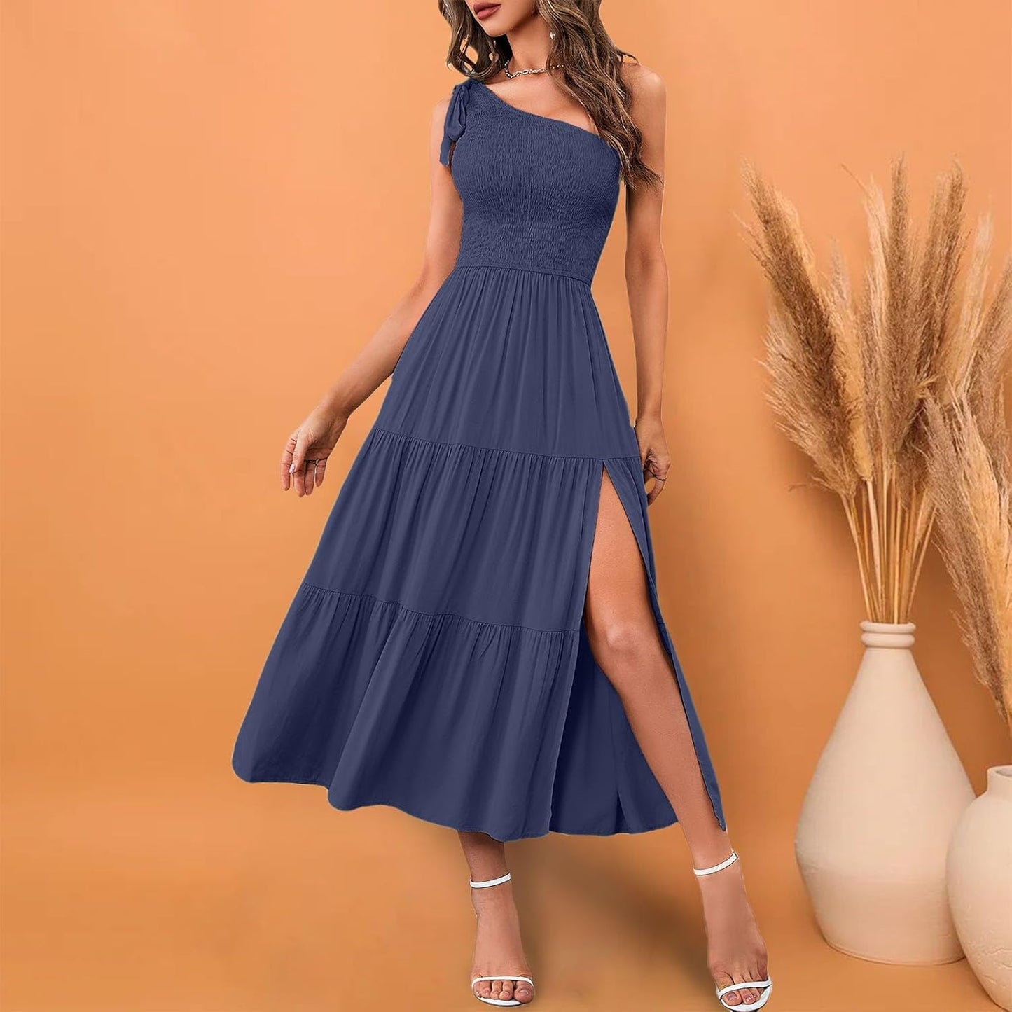 Jess – One-Shoulder Boho Cotton Midi Dress