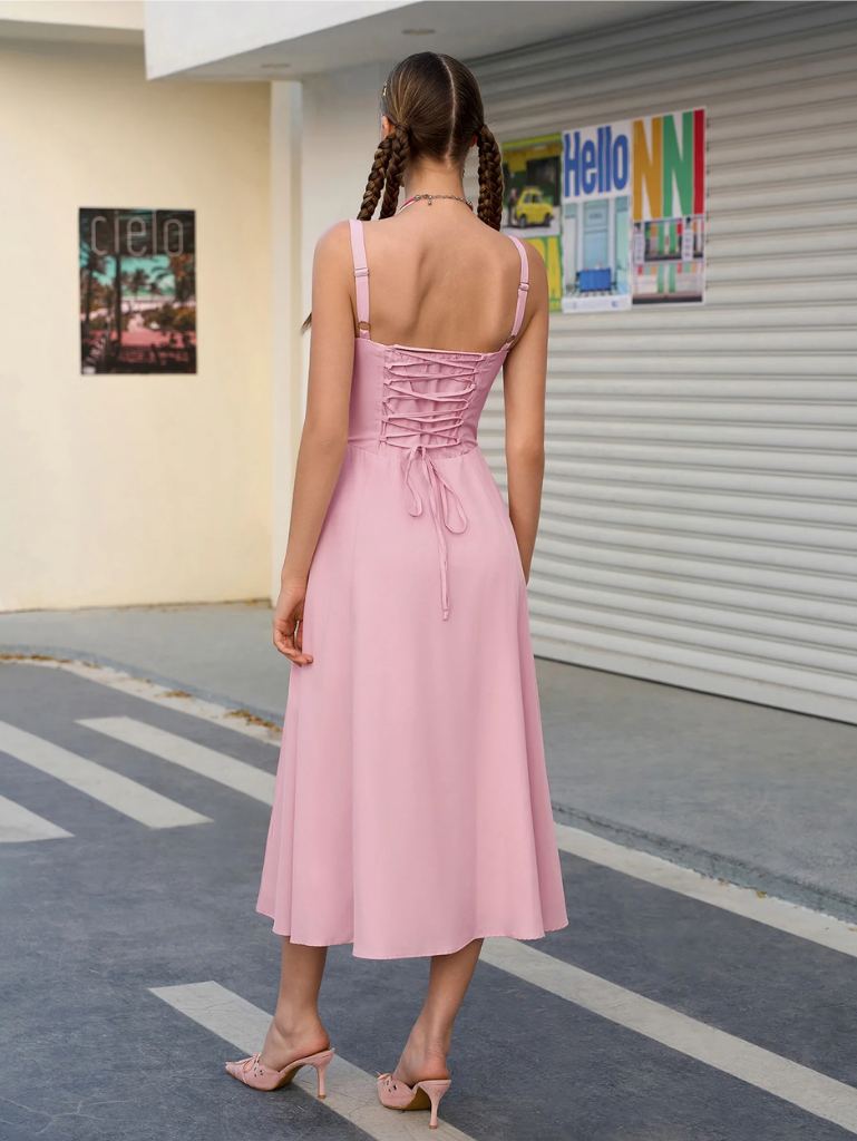 Claudia - Ruched Bust Split Thigh Cami Dress