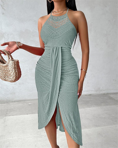 Pamela – Embroidered Bandeau Maxi Dress with Asymmetrical Hem
