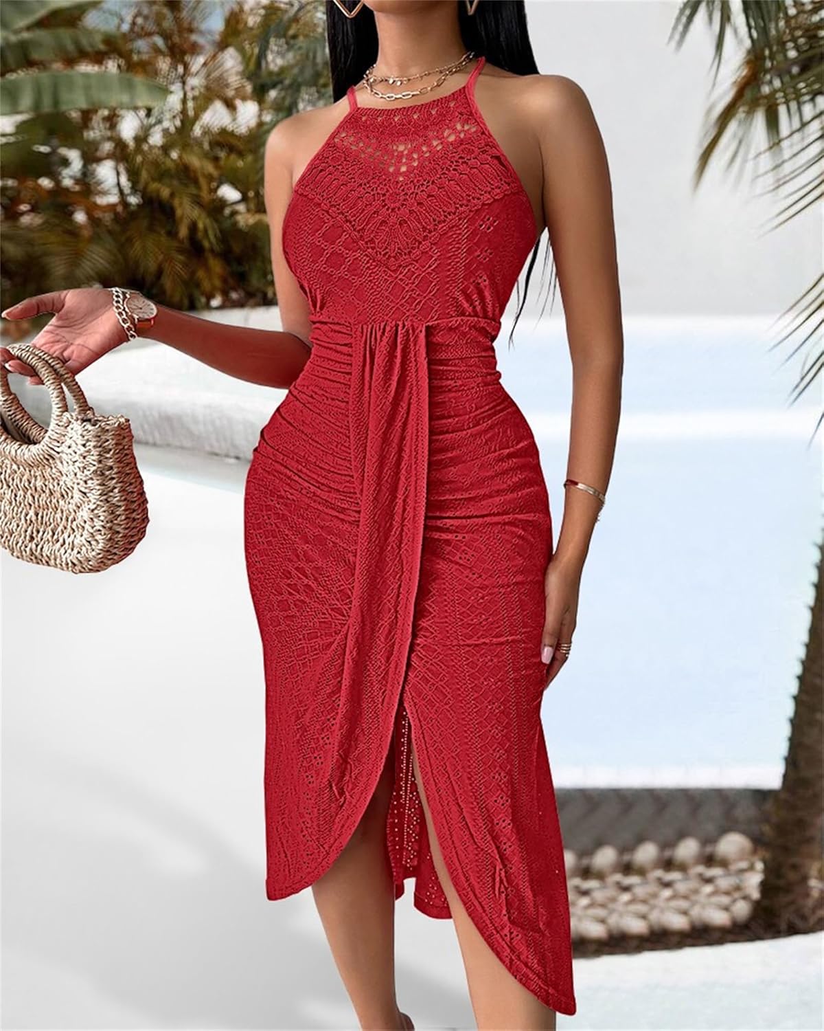 Pamela – Embroidered Bandeau Maxi Dress with Asymmetrical Hem