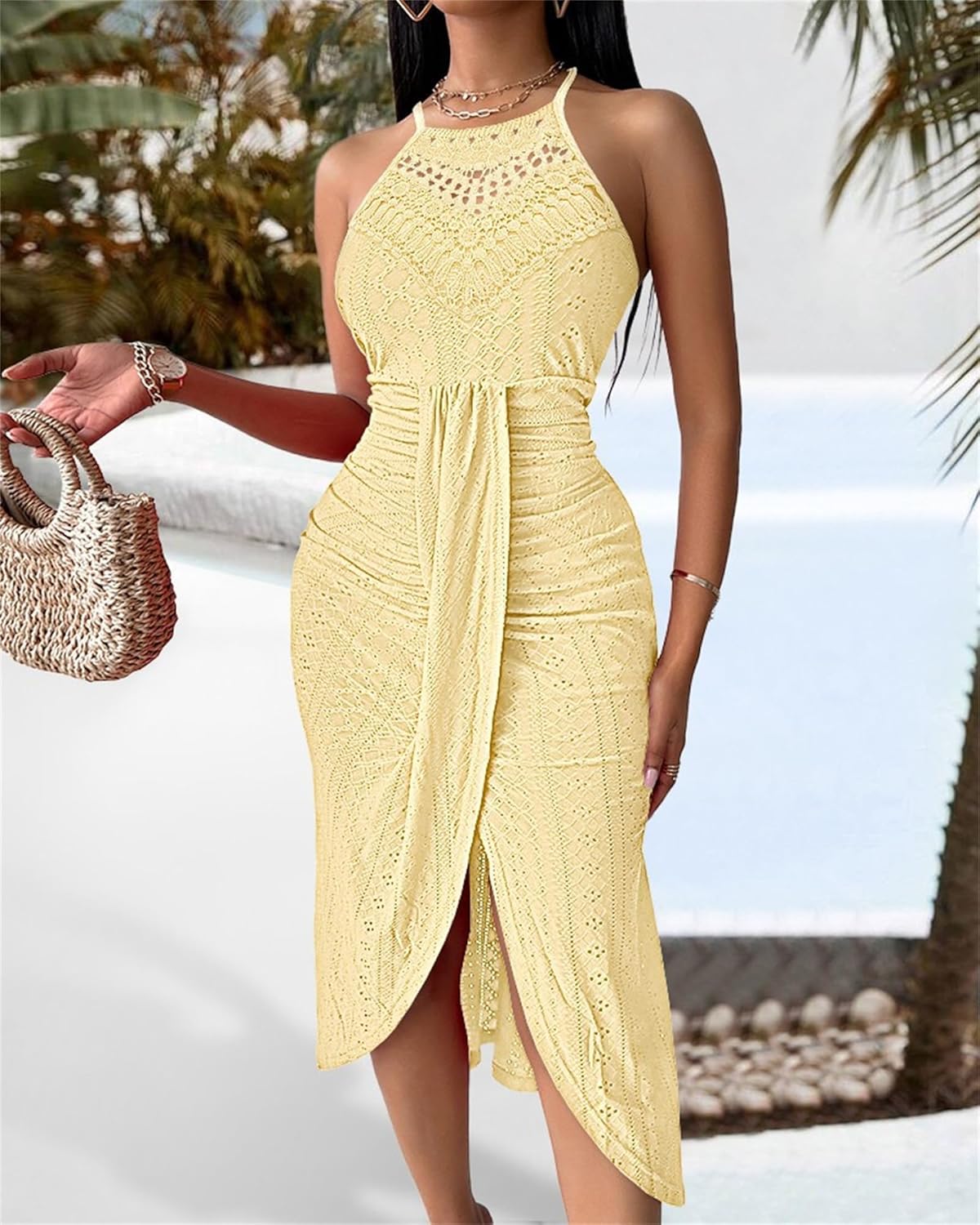 Pamela – Embroidered Bandeau Maxi Dress with Asymmetrical Hem