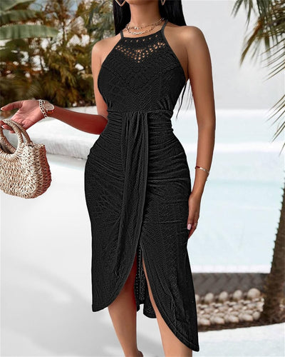 Pamela – Embroidered Bandeau Maxi Dress with Asymmetrical Hem