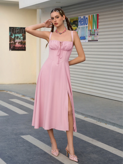 Claudia - Ruched Bust Split Thigh Cami Dress