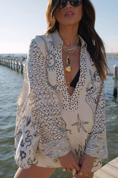 Navy Print Shirt & Shorts Set – Relaxed and Creative Style