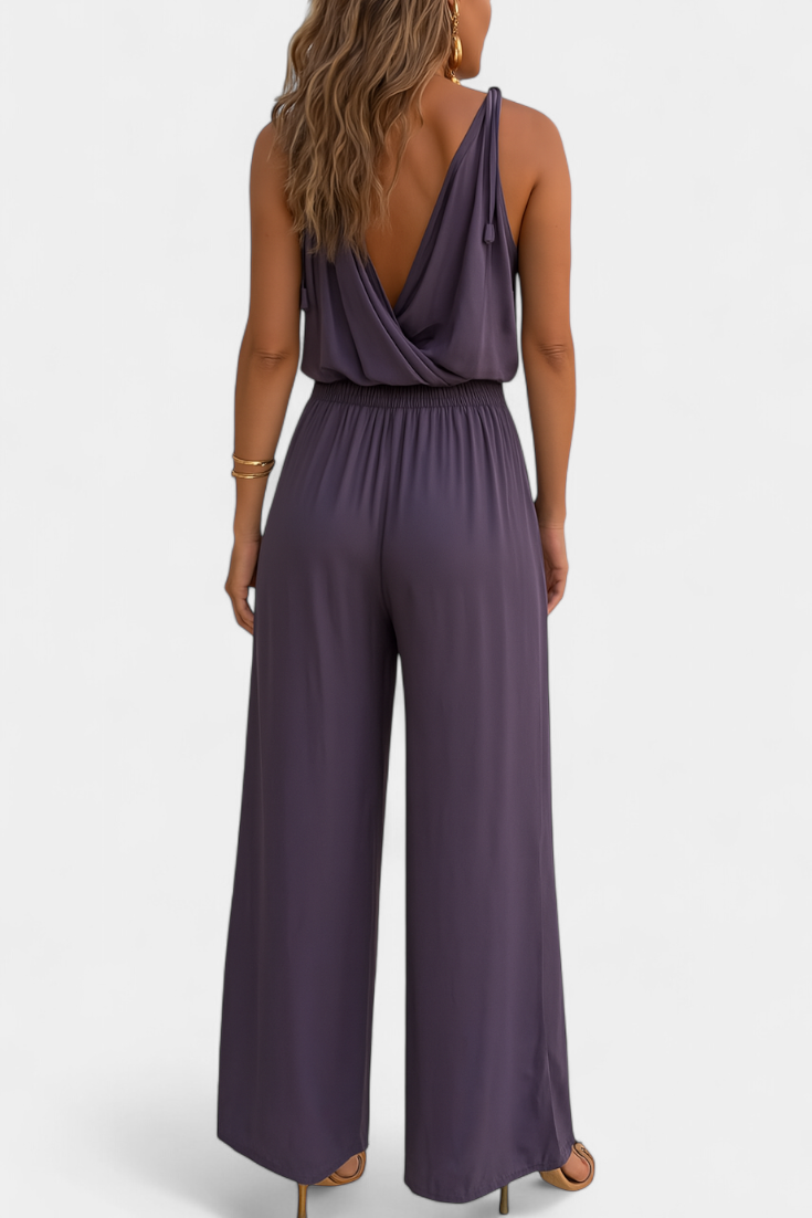 Donatila - One Piece Jumpsuit with Gold Details and Open Leg