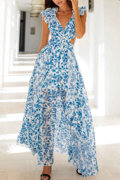 Isadora™ | Ruffle Sleeve Cut-Out Maxi Dress