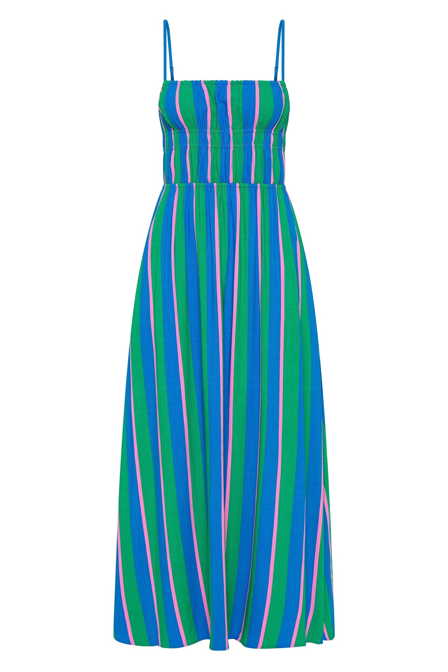 Gigi – Striped Midi Dress with Elasticated Bodice and Pockets