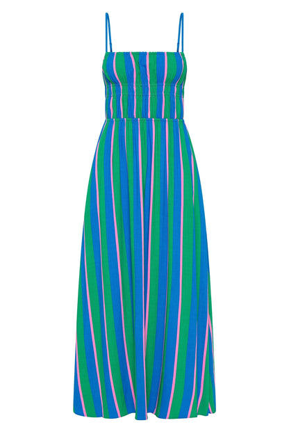 Gigi – Striped Midi Dress with Elasticated Bodice and Pockets