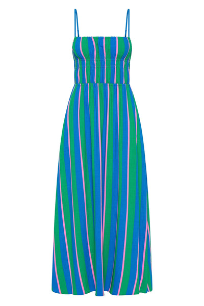 Gigi – Striped Midi Dress with Elasticated Bodice and Pockets
