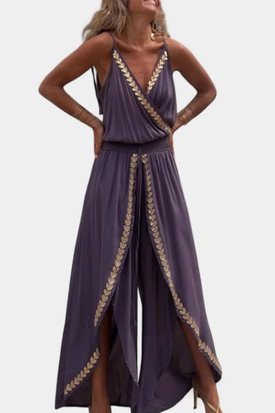 Donatila - One Piece Jumpsuit with Gold Details and Open Leg