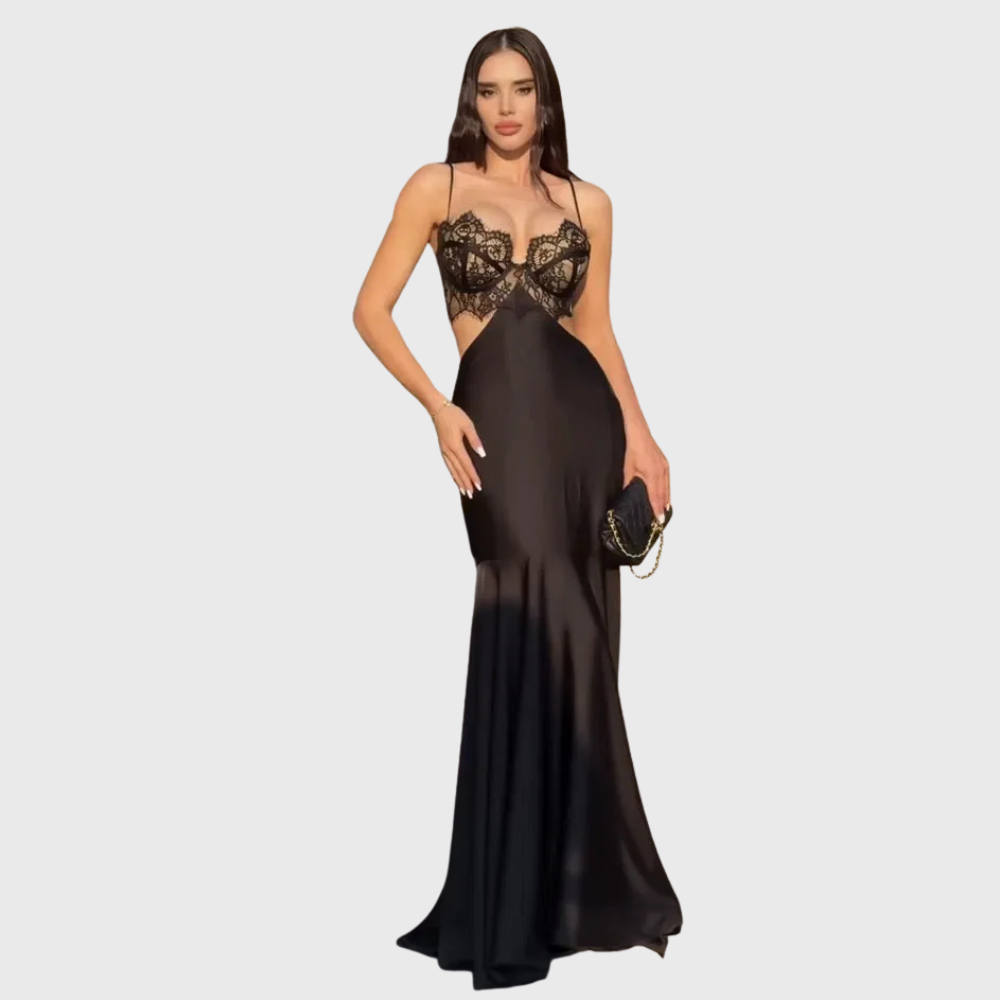 Mermaid evening dress with lace cutout