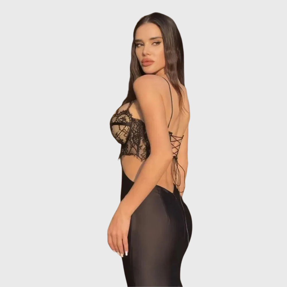 Mermaid evening dress with lace cutout