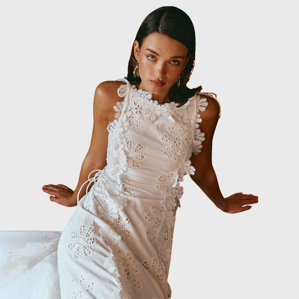 Long Dress With Floral Embroidered Edges