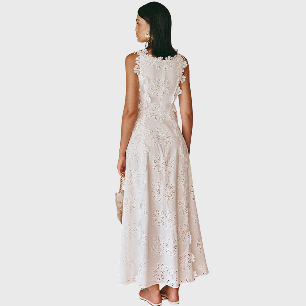 Long Dress With Floral Embroidered Edges