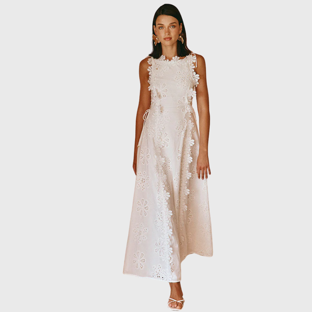 Long Dress With Floral Embroidered Edges