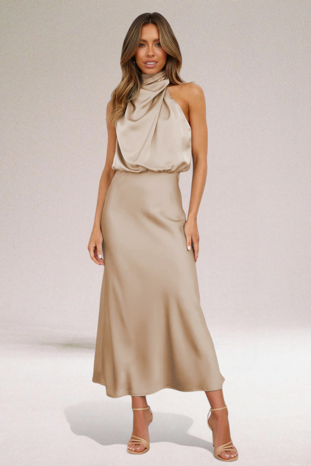 Flavia | Glamorous Satin Halter Dress