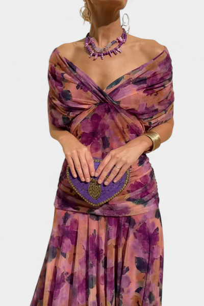 Alondra - Long Dress with Floral Print and V-Neckline