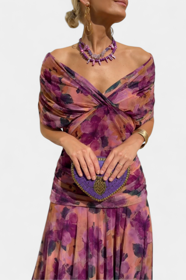 Alondra - Long Dress with Floral Print and V-Neckline