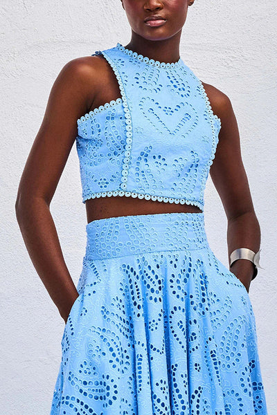 Two-Piece Set with Embroidery and High-Waisted Skirt with Pockets