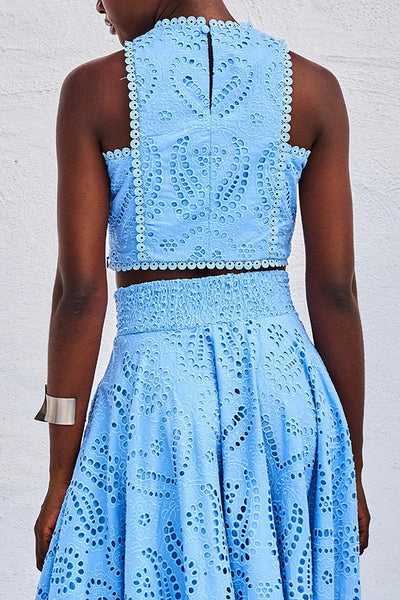 Two-Piece Set with Embroidery and High-Waisted Skirt with Pockets