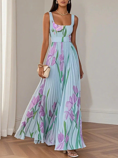 Nina - Stylish Floral Pleated Long Dress